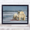 Polar Bear Mother Cubs Eating Seal Arctic Ice Glacier Wall Art Print
