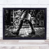 Street Walk Walking Pavement Sidewalk Motorbike Woman Wall Art Print