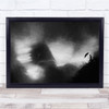 Black & White Walking umbrella grey scale white hill Wall Art Print