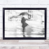black and white Rain Umbrella Night woman silhouette Wall Art Print