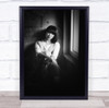 Ichigo Asian woman short hair window black and white Wall Art Print