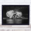 Pelican Fishing Water actions splash black and white Wall Art Print