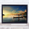 Throw Net Fishing Boat Man Lake Landscape Sunset Hat Wall Art Print