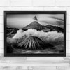 Volcano Mountain Eruption Smoke Stream Black & White Wall Art Print