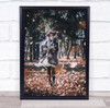 With The Wind autumn leaves Asian woman floral dress Wall Art Print