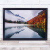 Landscape Foggy Clouds autumn Trees Lake Reflection Wall Art Print