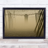 Morning In Lines fence poles little hut foggy Sepia Wall Art Print
