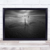 Black & White Water Ocean Beach Pole Sky Landscape Wall Art Print