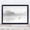 Black & White Birds Lake River Water White Bright Wall Art Print