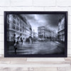 Blurry Black & White Cityscape Urban Road Avenue Wall Art Print