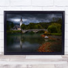 Church Bridge Tower Water Fall Autumn Landscape Wall Art Print