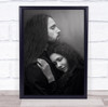 Long haired man and woman hugging embrace happy Wall Art Print