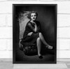 woman sitting crossed legs black and white pose Wall Art Print