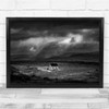 Rainy Cottage Home Black & White storm Weather Wall Art Print