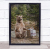 Bear and little girl picnic basket nature cute Wall Art Print