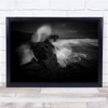 black and white sea coast waves crashing rocks Wall Art Print
