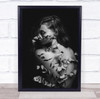 Flowers around woman back pose black and white Wall Art Print