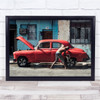 Havana Street Car Red Classic Cleaning Washing Wall Art Print