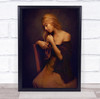 Woman sitting sad expression vintage long hair Wall Art Print