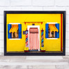 Bright yellow shop red white curtain building Wall Art Print