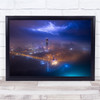 City Fog Night Drone Aerial Lightning Thunder Wall Art Print
