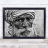 Jaipur old man with beard close up head scarf Wall Art Print