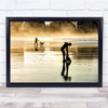 Landscape man beach sun water reflection dogs Wall Art Print