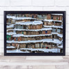 Snow Village Landscape Snowing crowded winter Wall Art Print