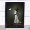 Bridal Doves girl with doves white clothing Wall Art Print