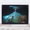 Woman Sea Water Underwater cave ocean floor Wall Art Print