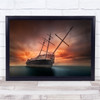 Dawn Sunlight Boat sea red pastel Seascape Wall Art Print