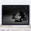 Dance With Sharks Diver Danger Black White Wall Art Print
