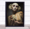 Golden Tears woman netted clothing flowers Wall Art Print