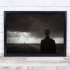 Black & White Long Road Cloudy Man In Hat Wall Art Print