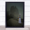 Little Girl with latern bridge to castle Wall Art Print