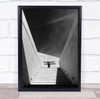 Wadi Musa man ladder stairs bright white Wall Art Print