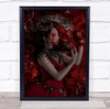 Friction red Asian girl laying in dress Wall Art Print