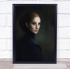 Girl red hair up black turtle neck pose Wall Art Print