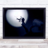 Macro Moon Mantis Silhouette Blue Toned Wall Art Print