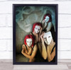 Three Graces whit masked woman red hair Wall Art Print