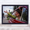 Old Lady Car Red Classic Drive Traffic Wall Art Print