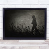 Shadow girl Walking Plants Black White Wall Art Print