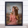 Woman pink flowers floral sitting pose Wall Art Print