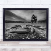 For Fish black and white man sitting Wall Art Print