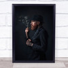 Man smoking Pipe black suit and hat Wall Art Print