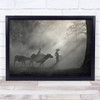 Child on Cow Walking Forest foggy Wall Art Print