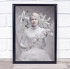 Ice Queen woman pale floral dress Wall Art Print