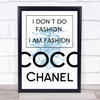 Blue Coco Chanel I Am Fashion Quote Wall Art Print Blue Coco Chanel I Am Fashion Quote Wall Art Print