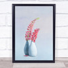 Lupins pink flowers white vases Wall Art Print