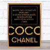 Black & Gold Coco Chanel Perfume Quote Wall Art Print